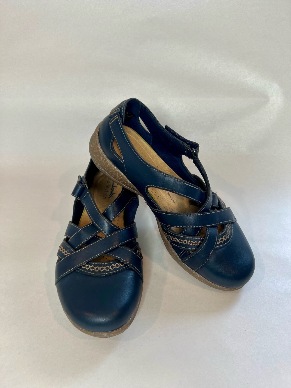 Clarks Roseville Step Shoes Womens 5.5 Blue Leather Mary Jane Comfort Loafers